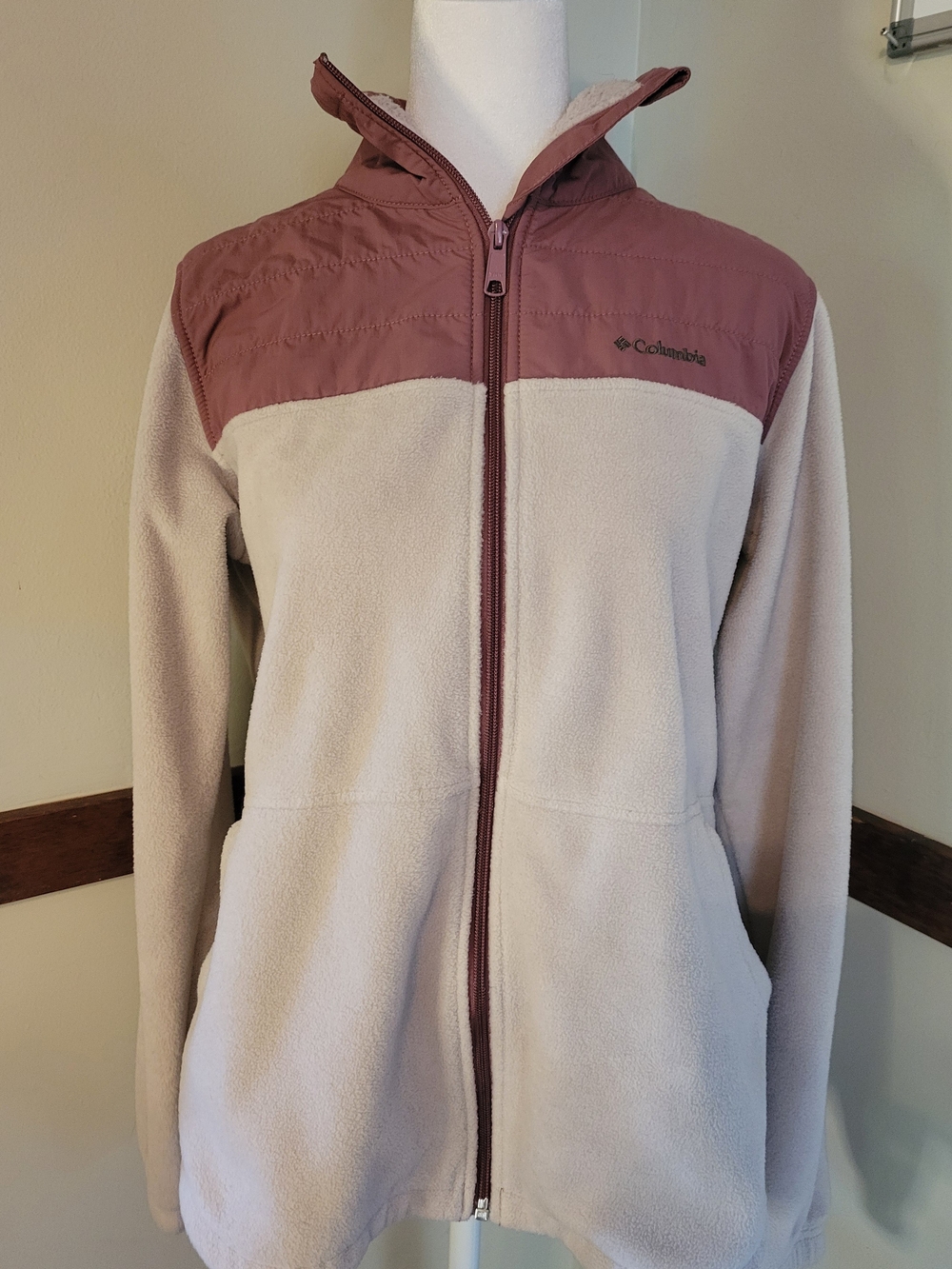 Columbia Two-Tone Teddy Jacket in Dusty Rose and Cream